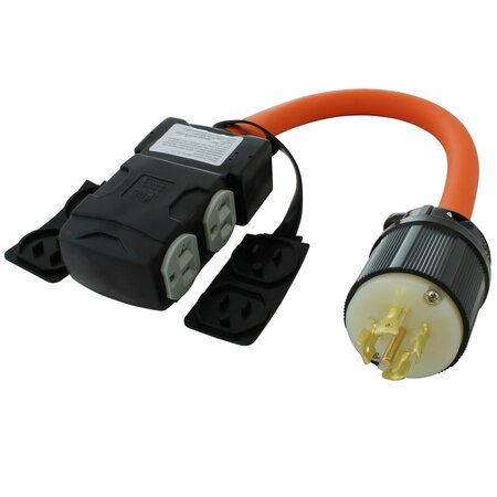 AC WORKS 1.5FT L21-20P 20A 5-Prong Locking Plug to 4 household Outlets with 20A Breakers L2120CBF520